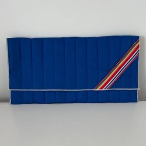 Vintage quilted fold over clutch purse passport holder travel case blue rainbow